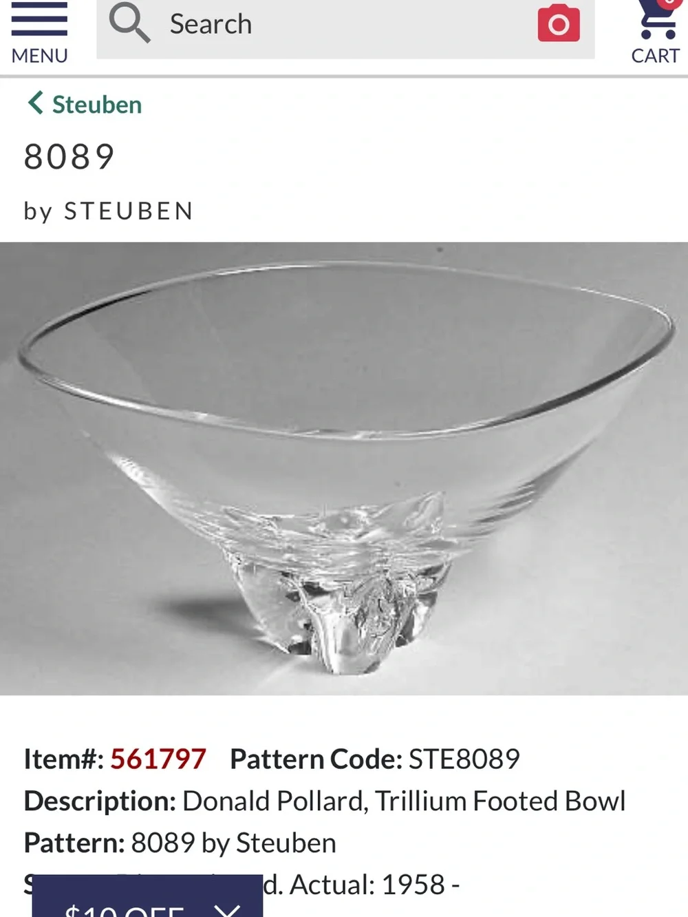 Steuben Vintage Crystal Footed Trillium Bowl Signed Model 8089 in EUC